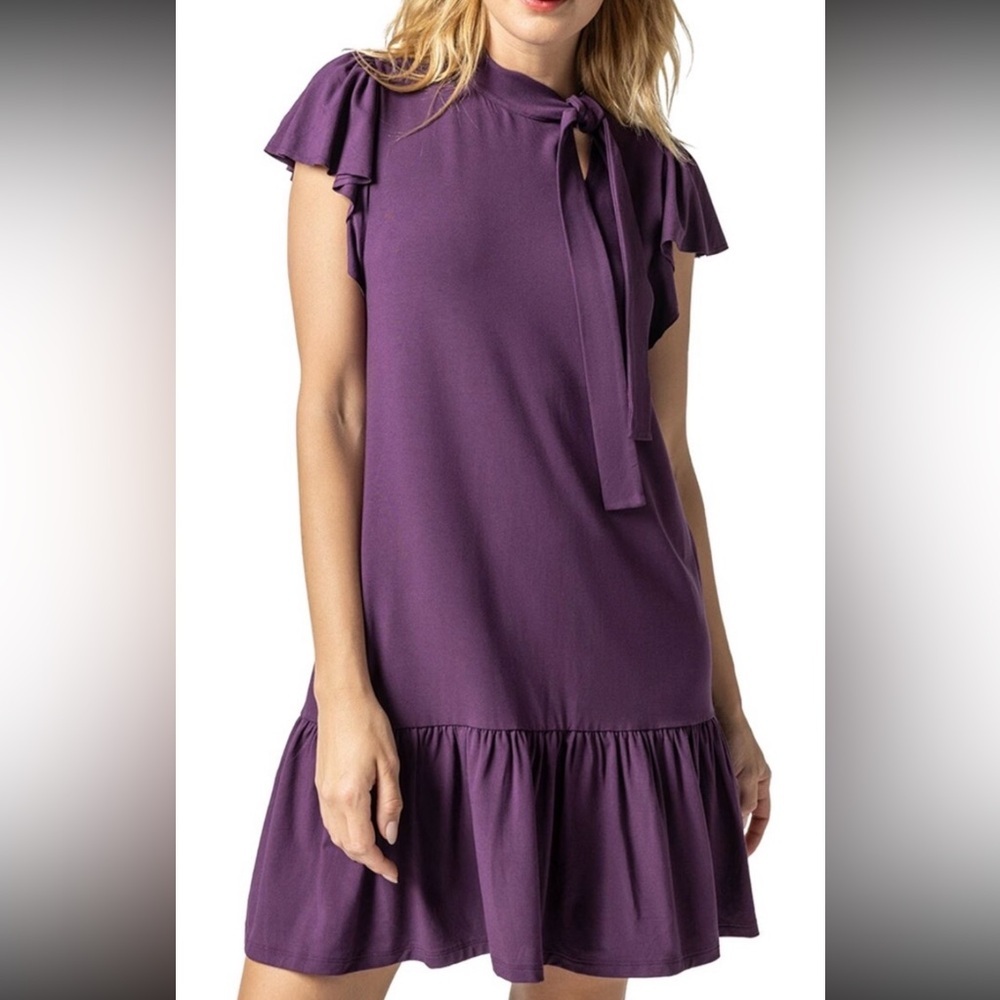 Lilla P Tie Neck Peplum Dress